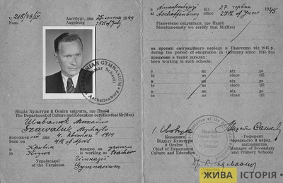 Посвідчення учителя української гімназії в Ашаффенбурзі
