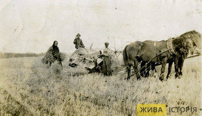 Родина Ковальчуків на жнивах в Канаді